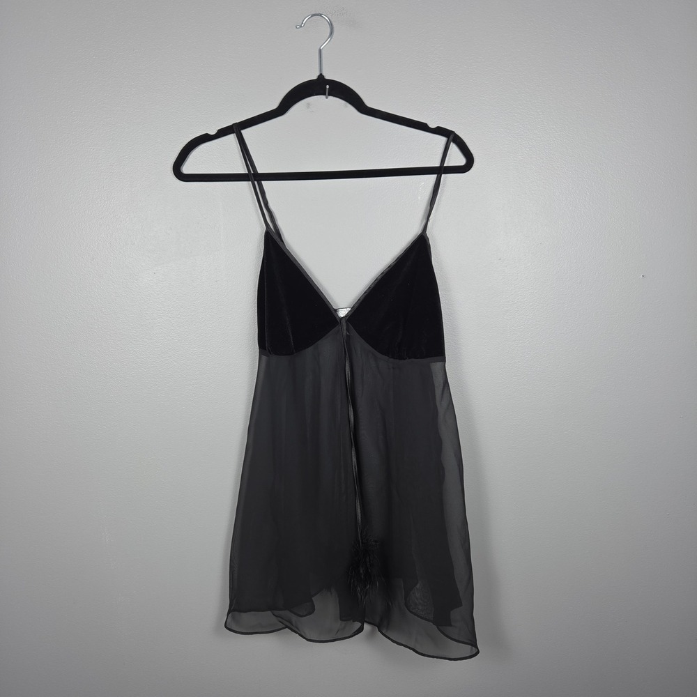 Seductive Wear Cinema Etoile Women's M Y2K Sheer Feather Babydoll Black